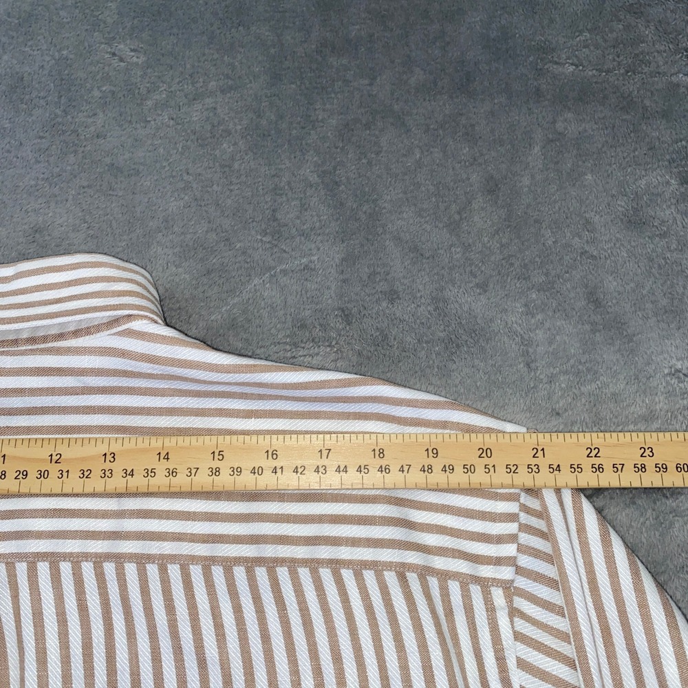 Jos A Bank Button Down Men L Tan Striped Travelers Collection 100% Linen Coastal - Picture 6 of 8